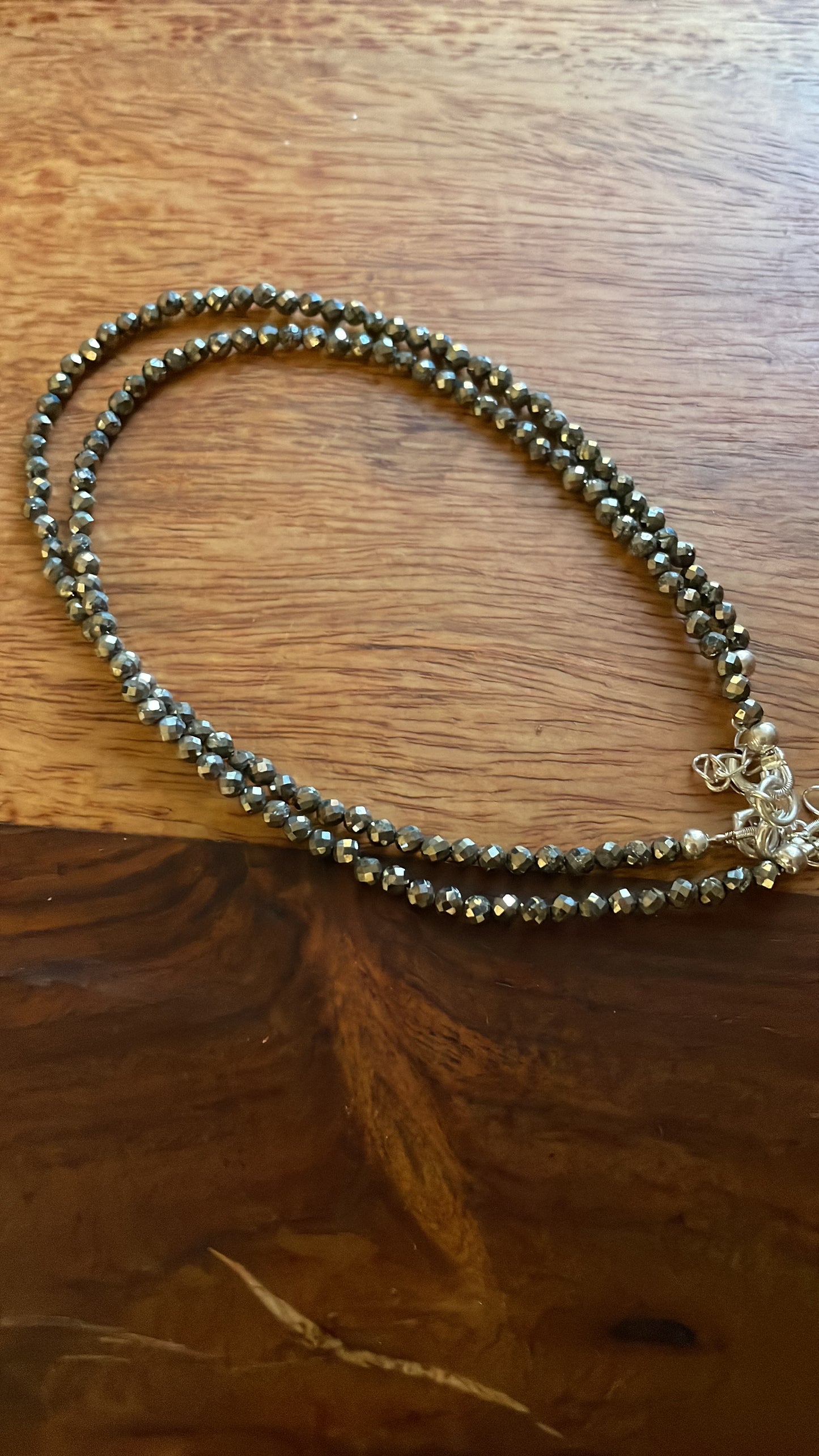 High quality faceted pyrite silver anklet