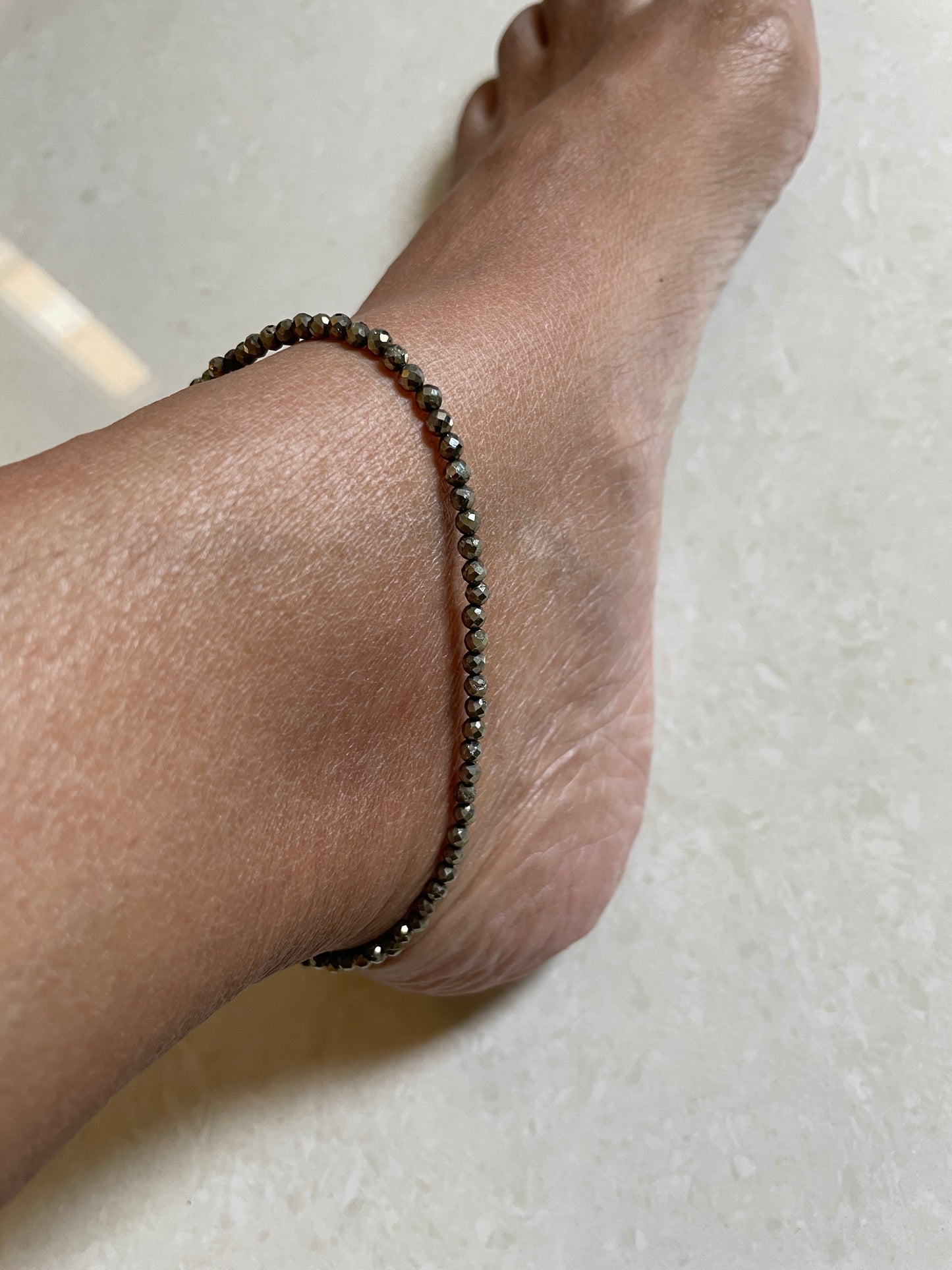 High quality faceted pyrite silver anklet